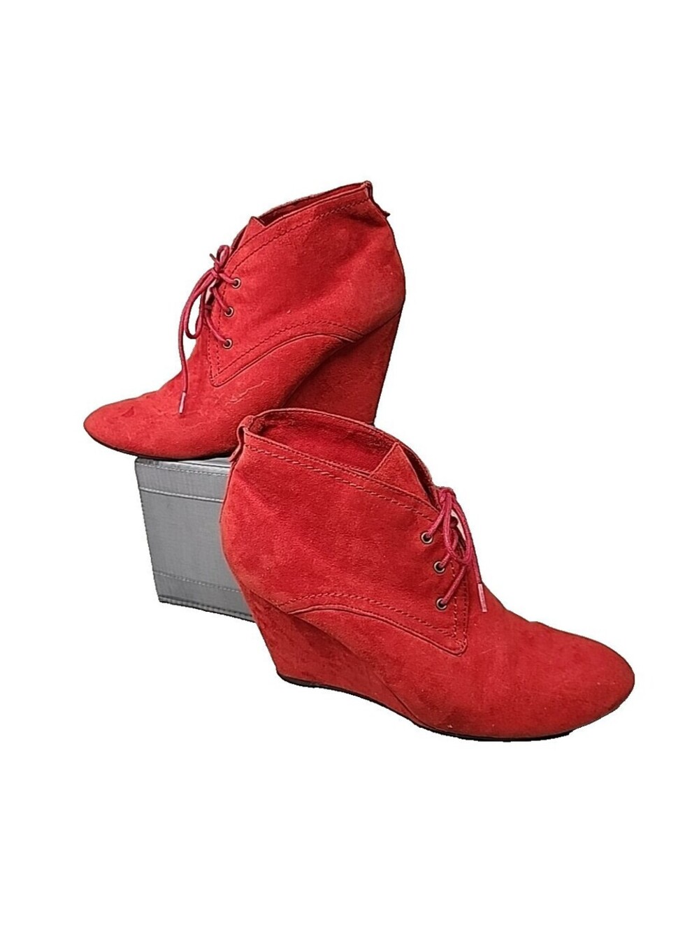 Worthington Women's 9M Faux Suede High Wedge Platform Heels Lace Up Boots Shoes